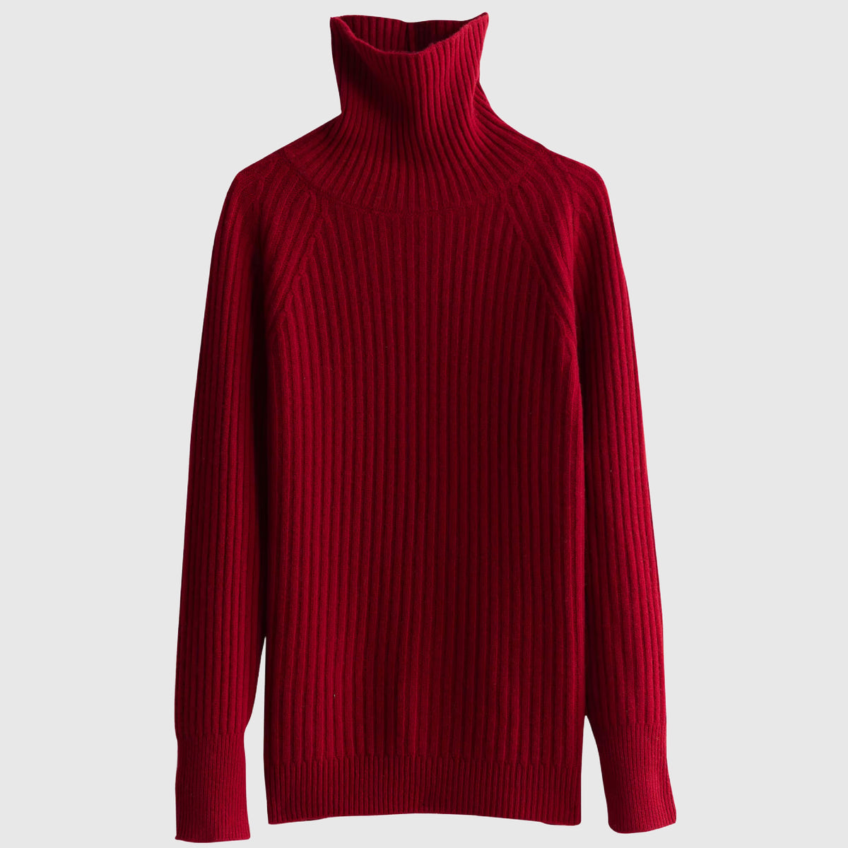 100% Pure Merino Wool Rib-Knit Turtleneck Sweater