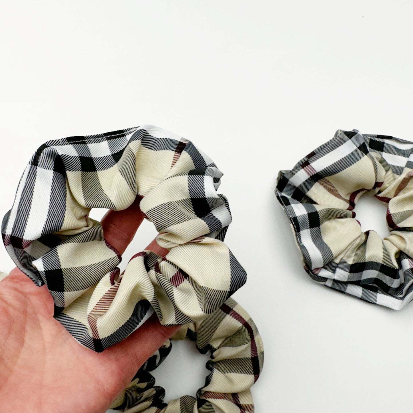 Beige Plaid Scrunchie