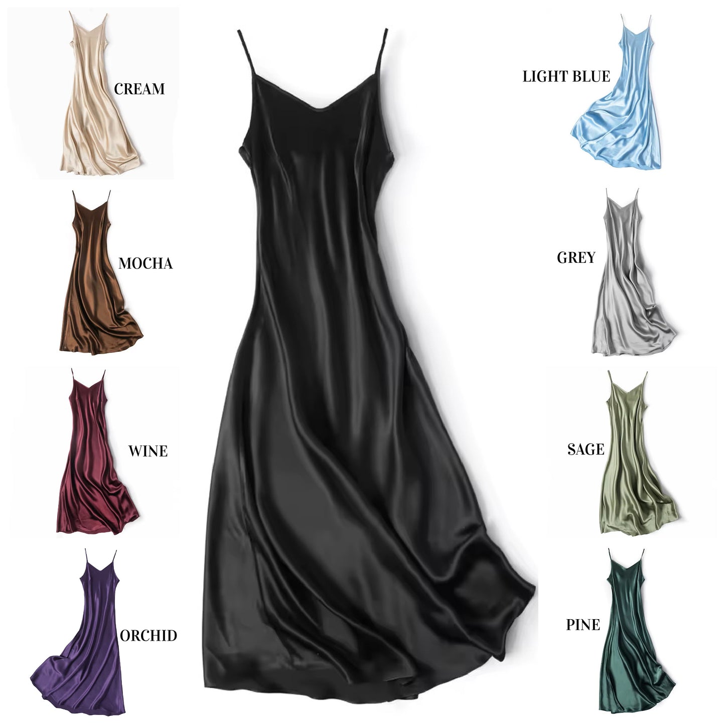 Natural Silk Long Slip Dress | 10 Colors | Women’s loungewear