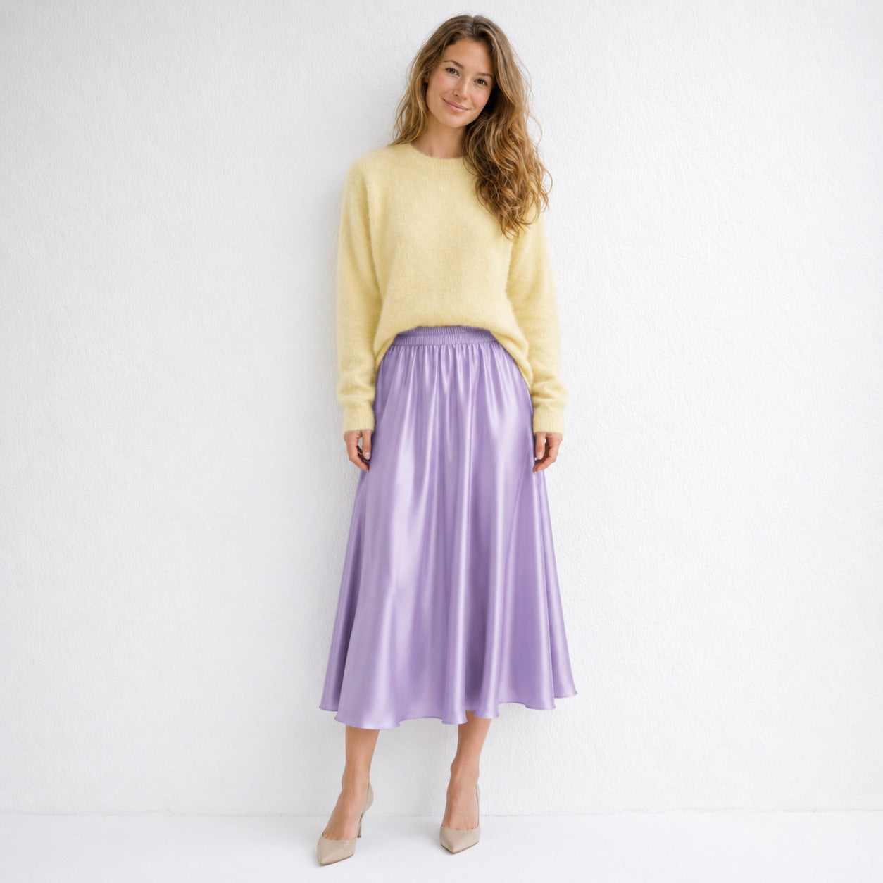 100% silk long skirt  | Flare summer silk skirt