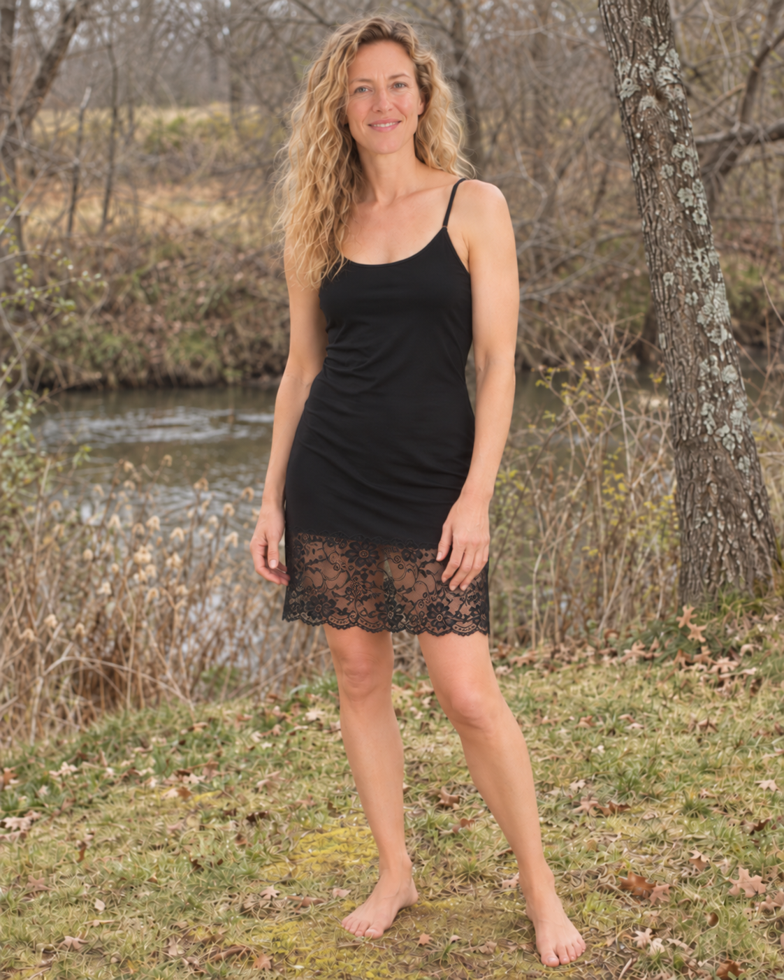 Silk Slip Dress with lace hem | 3 colors