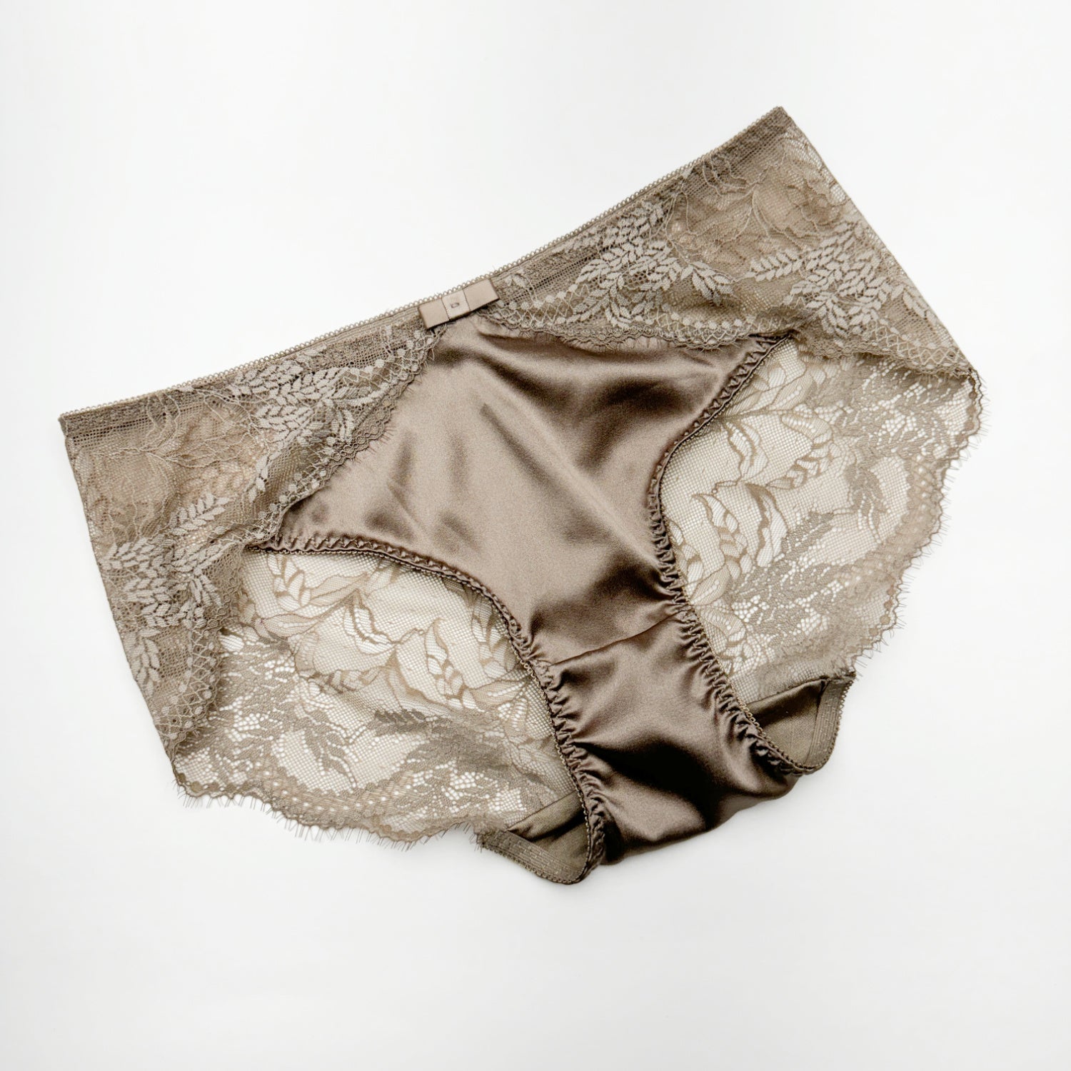 taupe beige bridal silk lingerie, white silk panties