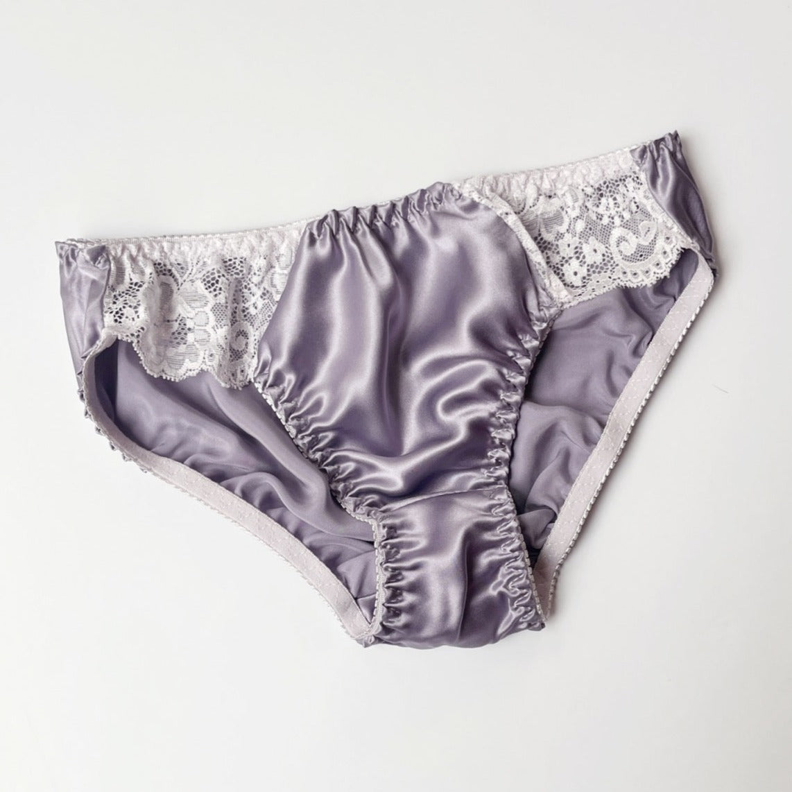 lavender grey pure silk underwear for women, silk panties, made in Canada silk lingerie and apparel