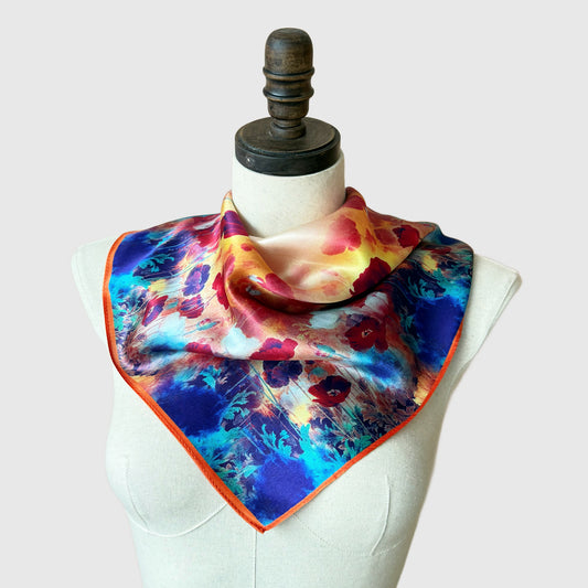Red Poppies Floral Silk Neck Scarf | Silk Summer Necktie