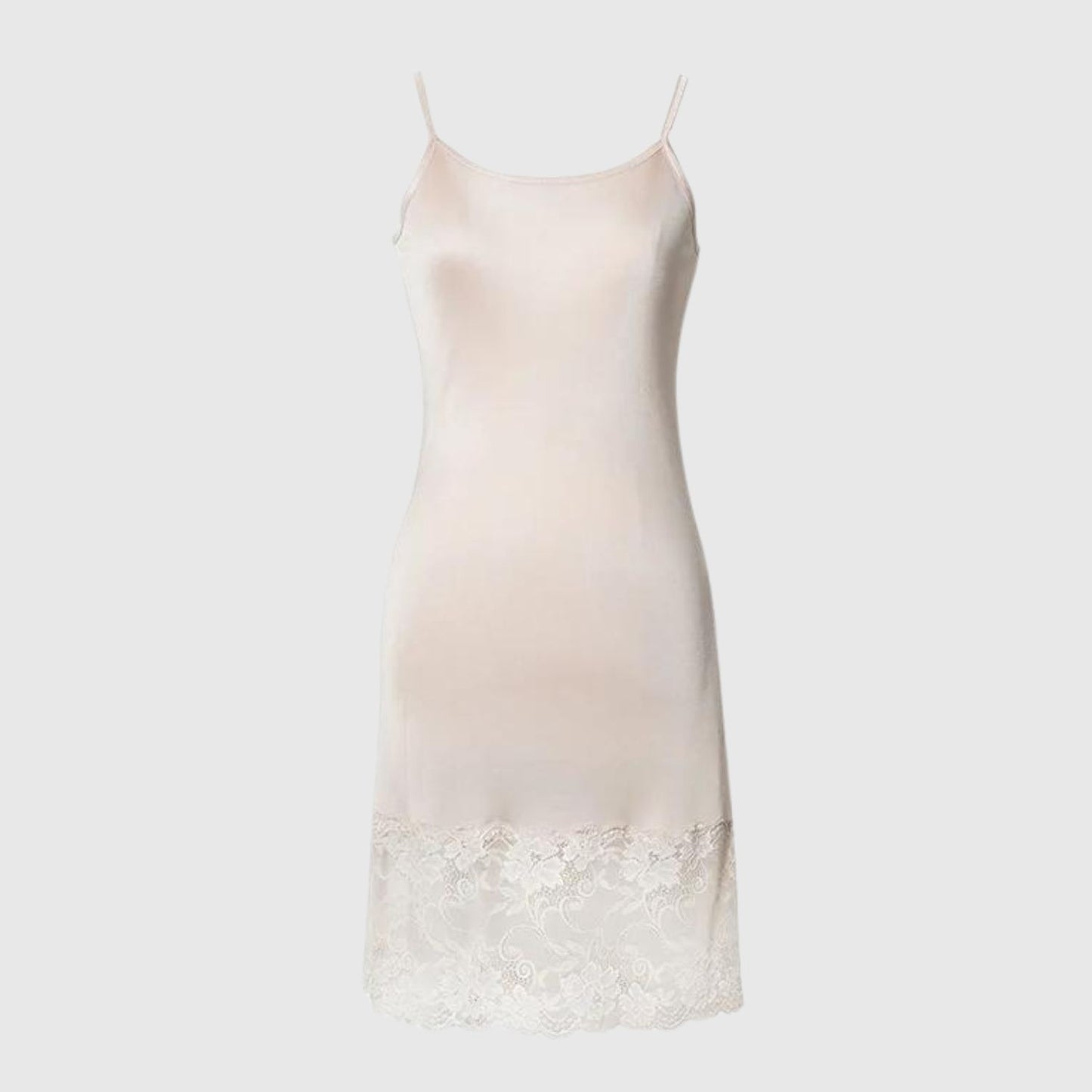 silk slip dress with lace bottom hem