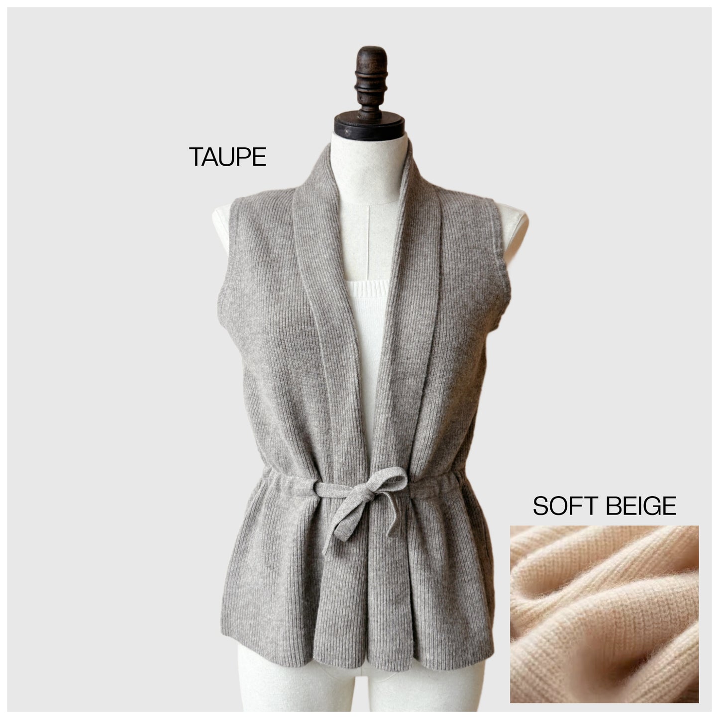 Sleeveless Cardigan with ties | Women's merino wool knitwear