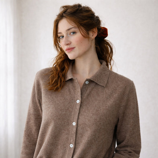 Cashmere Button-down Cardigan Shirt | Women’s cashmere knitwear