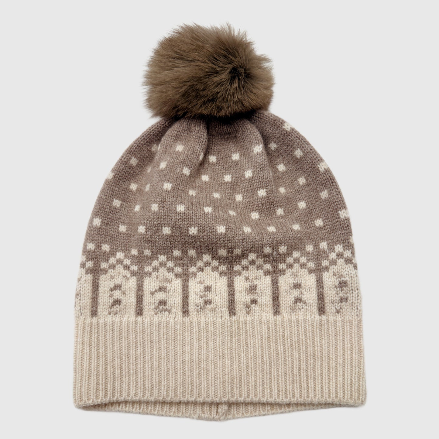Cashmere pompom hat | Nordic pattern beanie hat