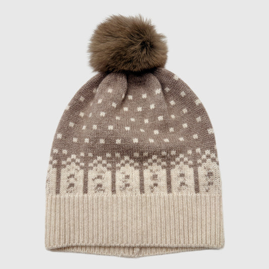 Cashmere pompom hat | Nordic pattern beanie hat