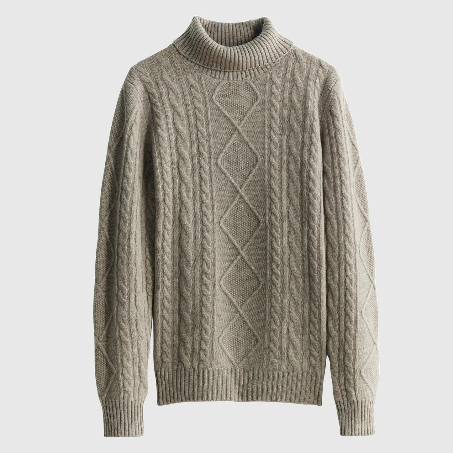 taupe merino wool cable knit sweater