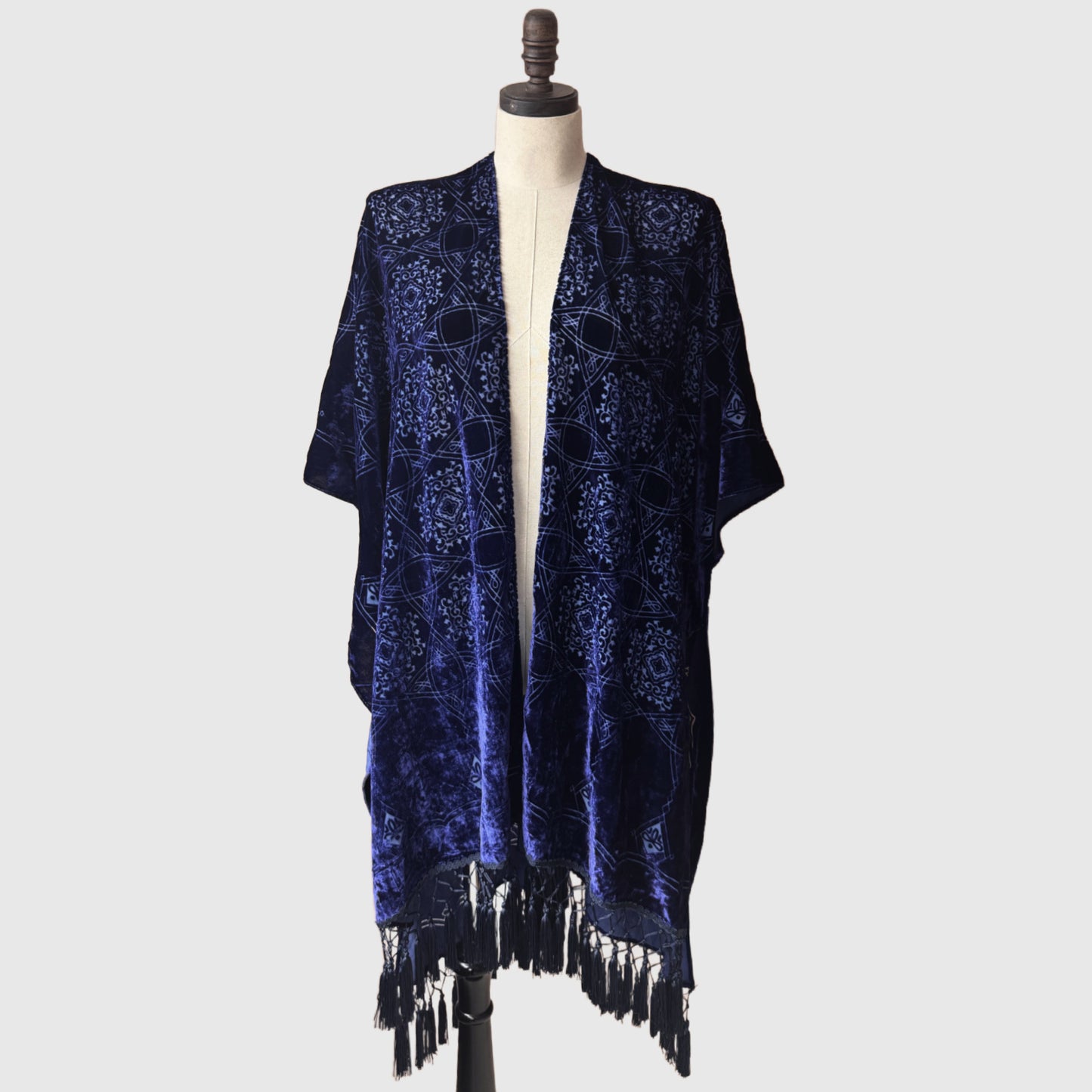 Kimono Style tunic with tassels | Burnt Silk Velvet Kimono in Mauve Pink
