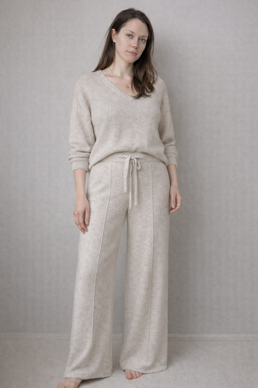 Wide leg pants with drawstring waistband | Women's merino wool casual clothing
