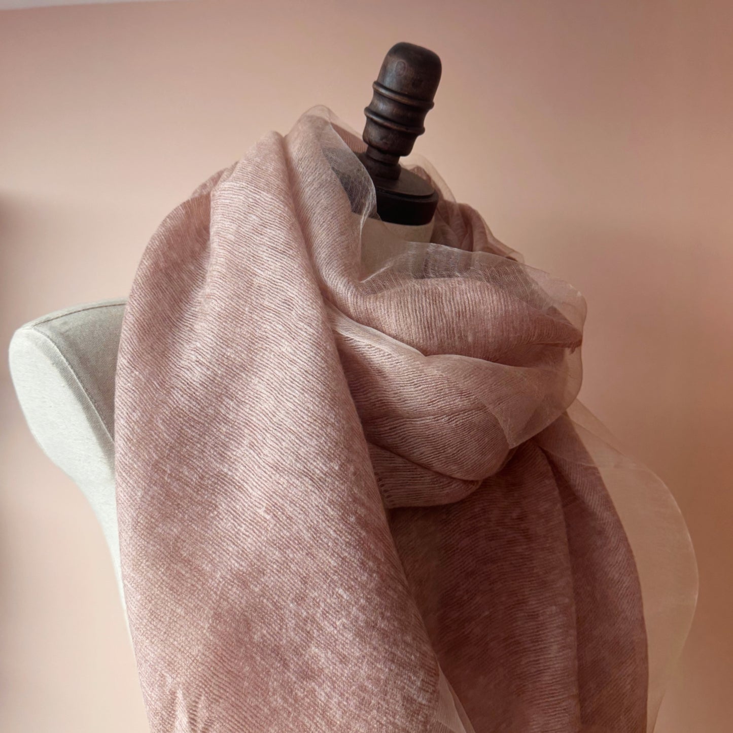 Silk Wool Summer Scarf in Blush