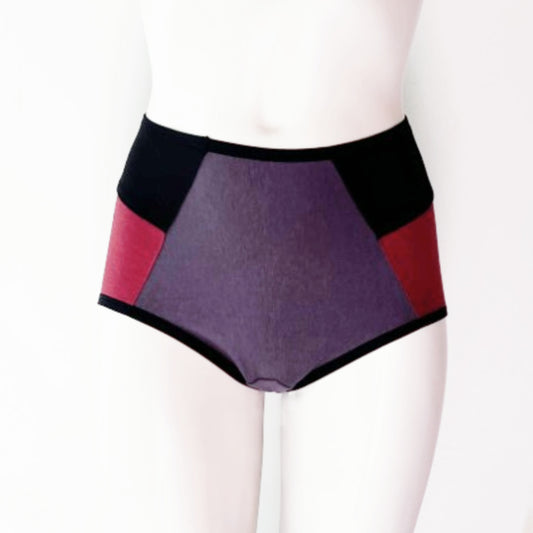 Grey Dark Red Organic cotton french brief | Made to measure