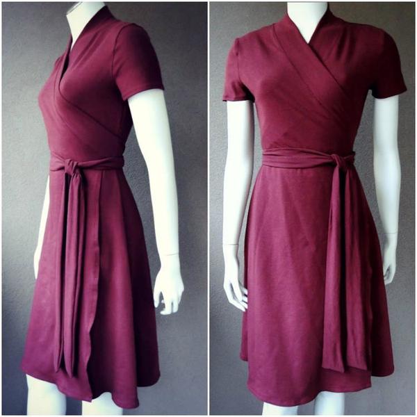 Dark red Long wrap dress | Shop organic cotton wrap dresses from Canada | Econica 