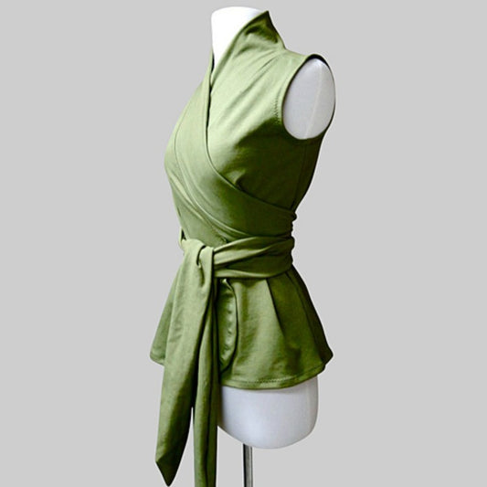 bamboo wrap top green color | Organic cotton wrap top for women | Shop organic women's clothing Canada