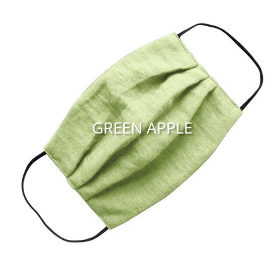 Green pleated linen face masks |  | Shop cotton face masks from Canada | organic cotton facemasks shop 