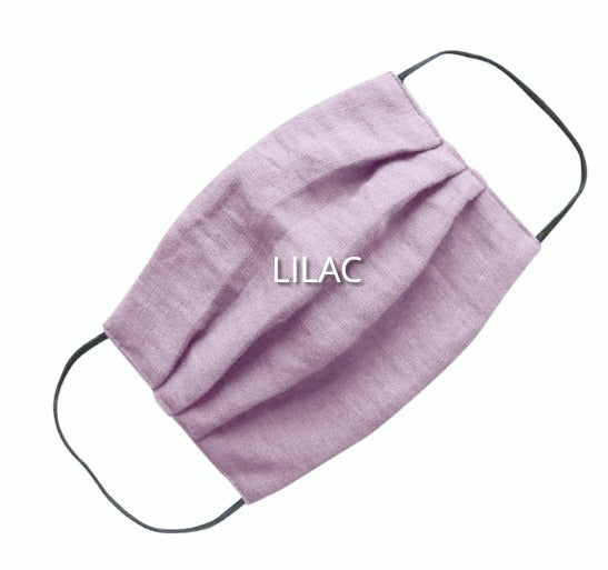 Lilac pink pleated linen face masks |  | Shop cotton face masks from Canada | organic cotton facemasks shop 
