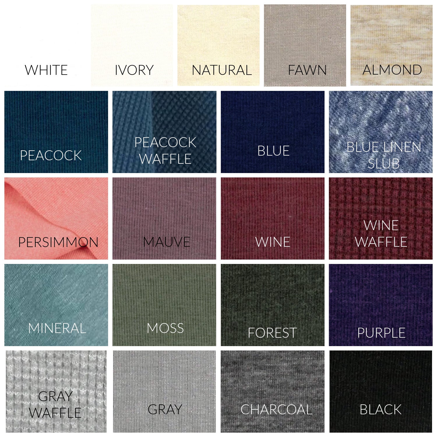 organic cotton fabric color chart