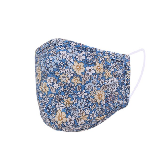 blue floral face mask | Buy organic cotton face masks | Shop made in Canada face masks | Silk, cotton and linen face masks from Canada 