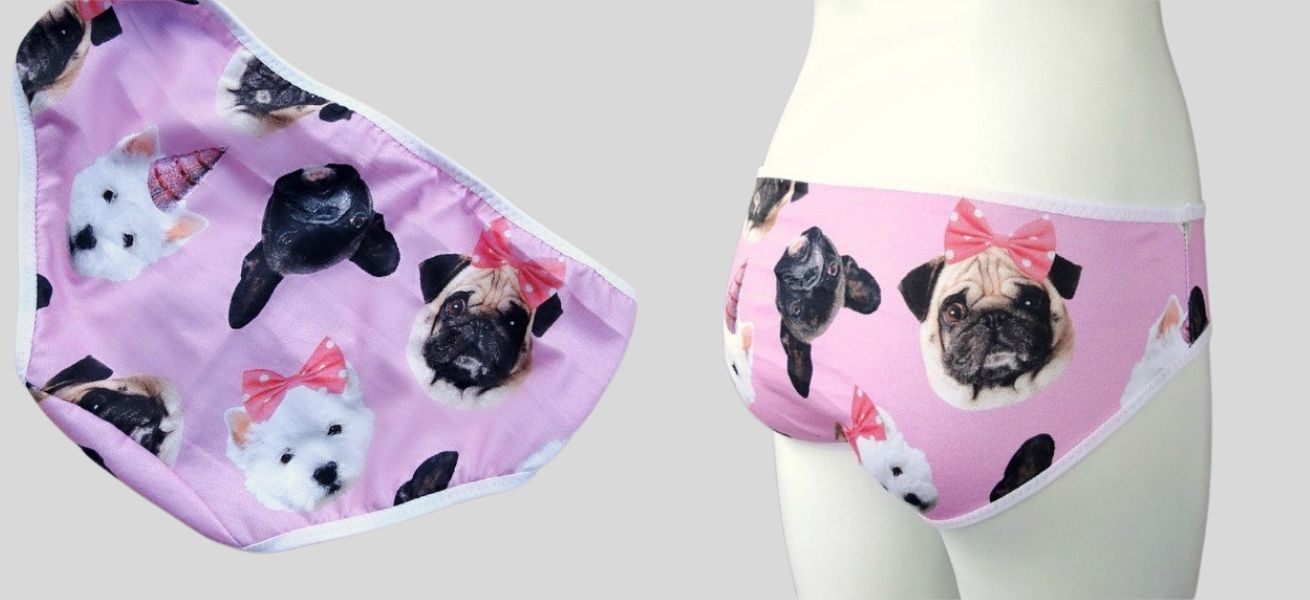 Low-cut underwear brief with dog print
