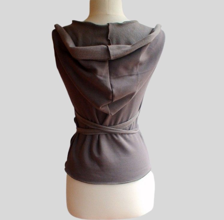 Buy best hooded wrap vest for women | Made in Canada organic cotton wrap vest with hood | E conica