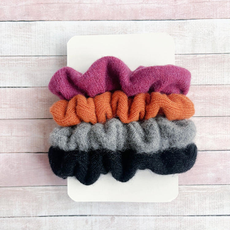 Cashmere silk scrunchies, made in Canada hair ties