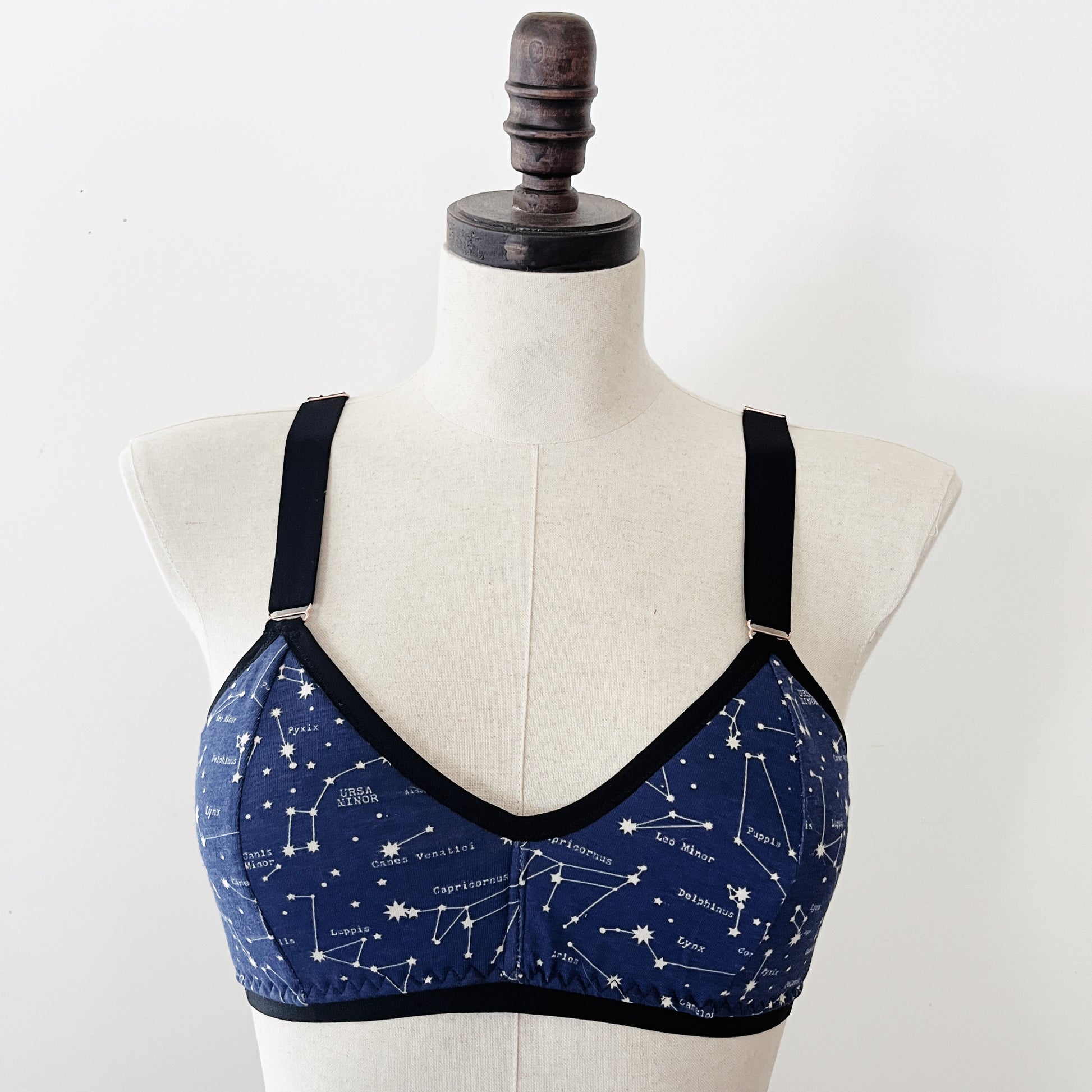 stars constellations organic cotton padded bra | Made in Canada bras | Plus size bra | navy blue organic bra 