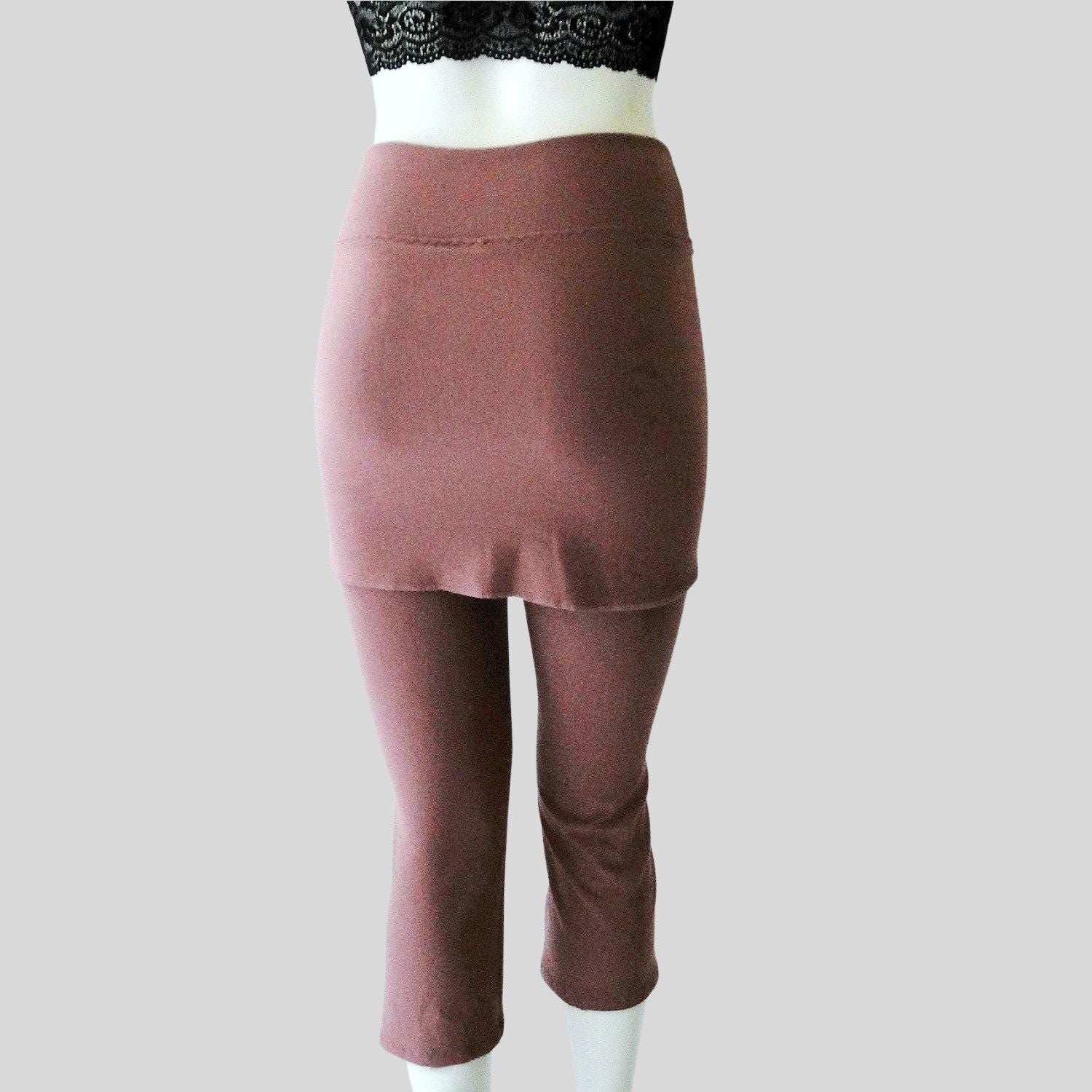 pink yoga pants with wrap skirt - organic cotton bamboo knit | Buy Cropped leggings with wrap skirt