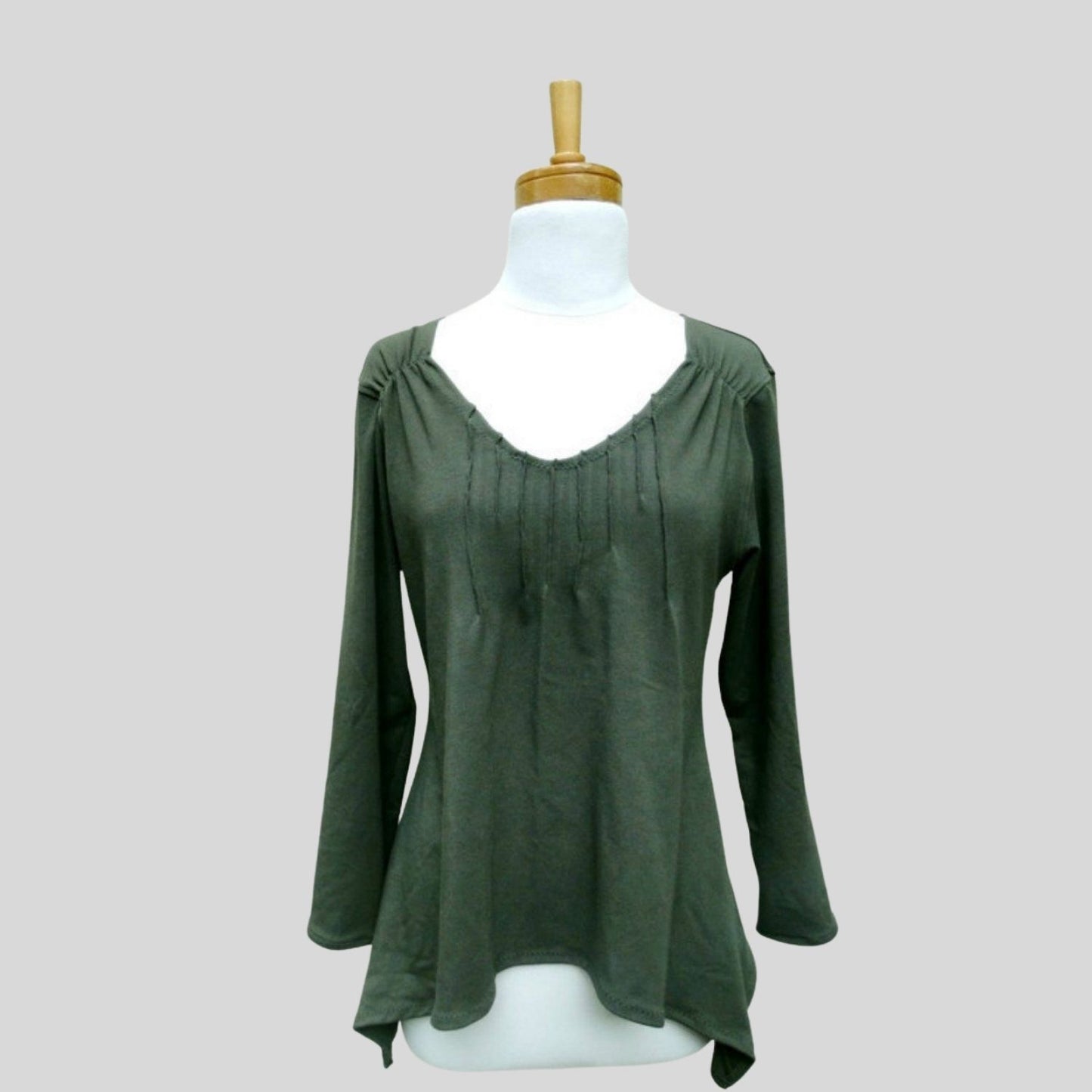 Flare tunic top green | Organic cotton tunic top with cinched shoulders | Made in Canada organic cotton tunic tops for women | Econica