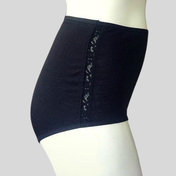 Black wool panties | High waisted merino wool underwear for women | Made in Canada women's underwear and lingerie shop | Econica organic and wool women's clothing boutique