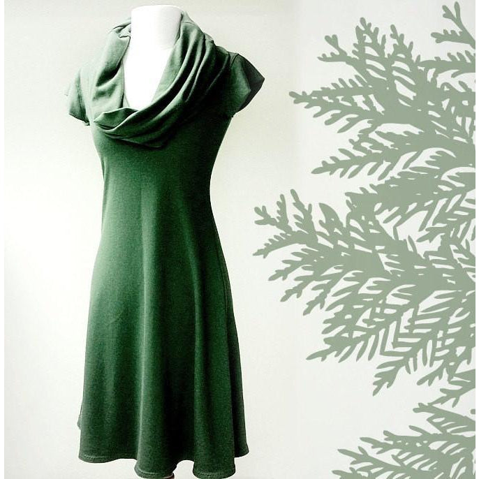 Cowl Neck women's dress | made in Canada mid  calf dresses for women | Shop Canadian made organic  dresses | Econica 
