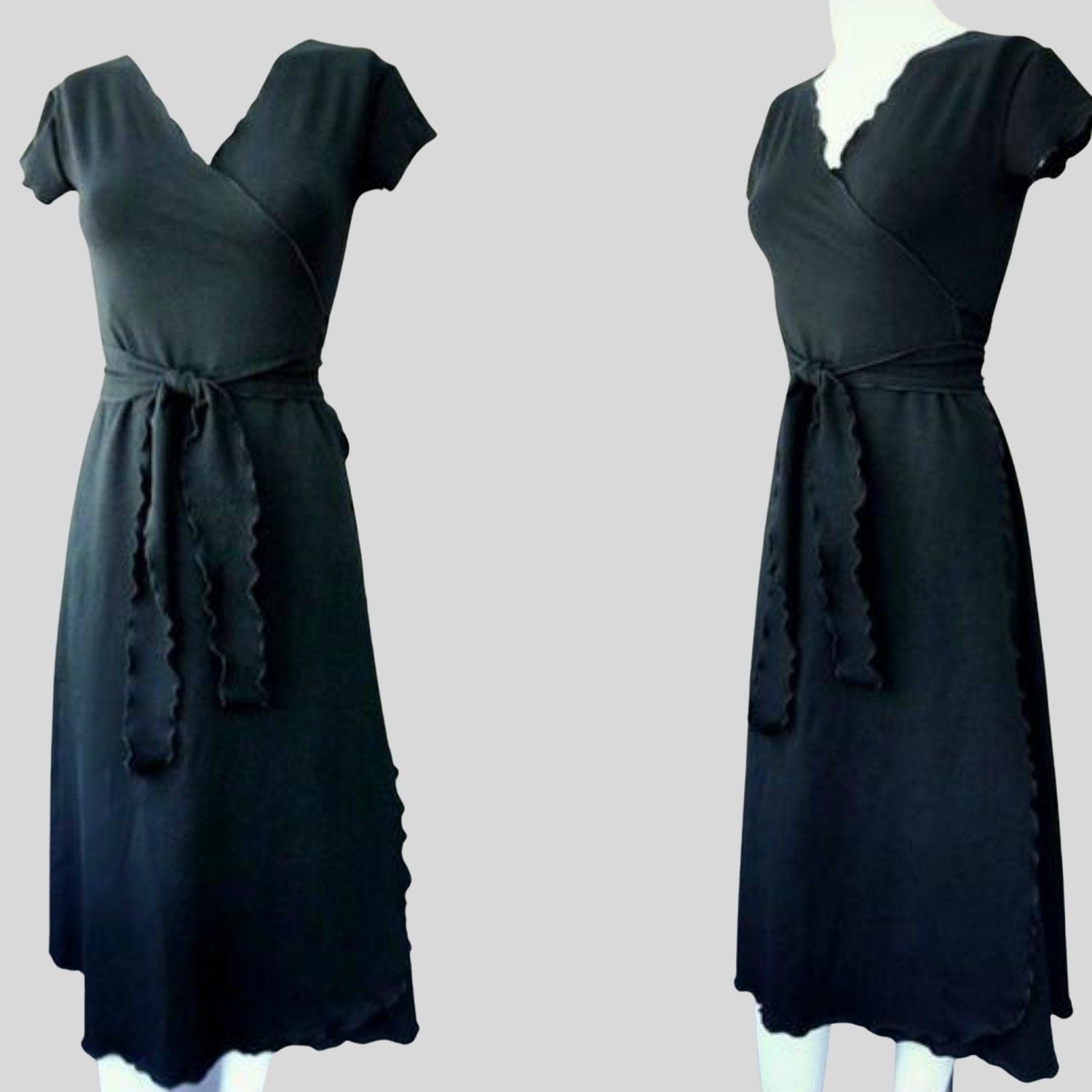 Women's wrap dress with ruffled hem | Shop Women's dresses made in Canada | Canadian women's clothing shop | Buy long black wrap dress