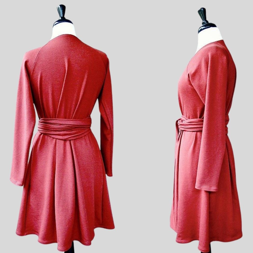 red long dress | Buy women's wrap dress with long sleeves | Made in Canada organic dresses for women Shop | Econica