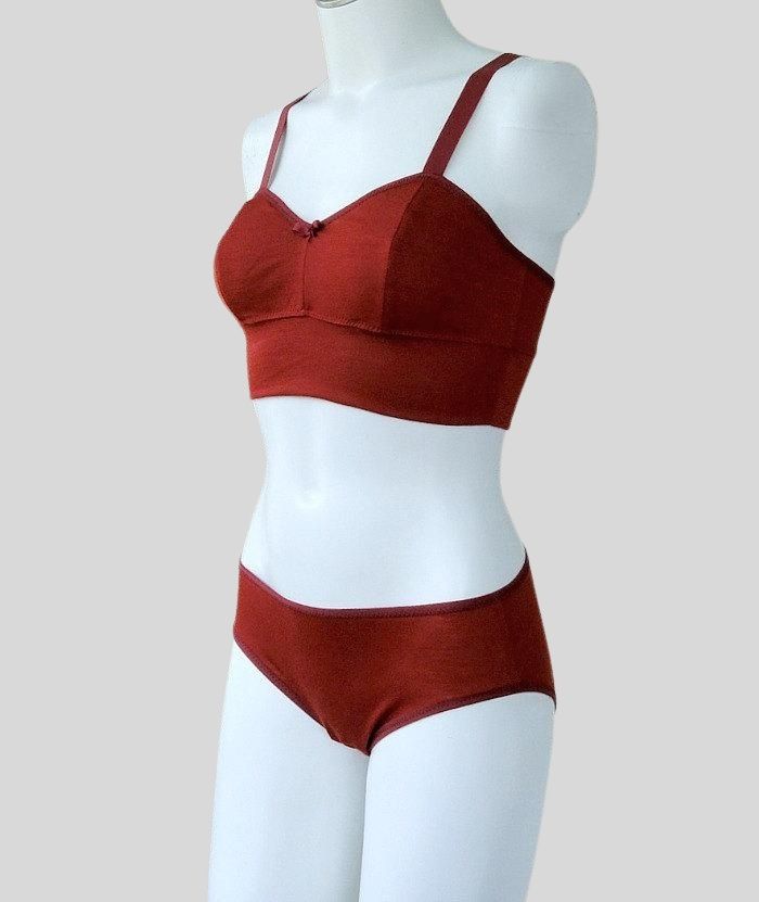 merino wool lingerie set | red wool bralette | shop wool bras for women | Made in Canada women's wool clothes + underwear shop
