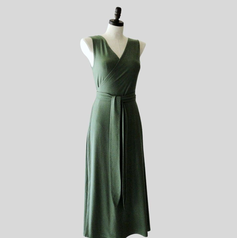 Long green sleeveless summer dress | Buy summer wrap dresses made in Canada | Econica  - organic women's clothes + lingerie boutique 