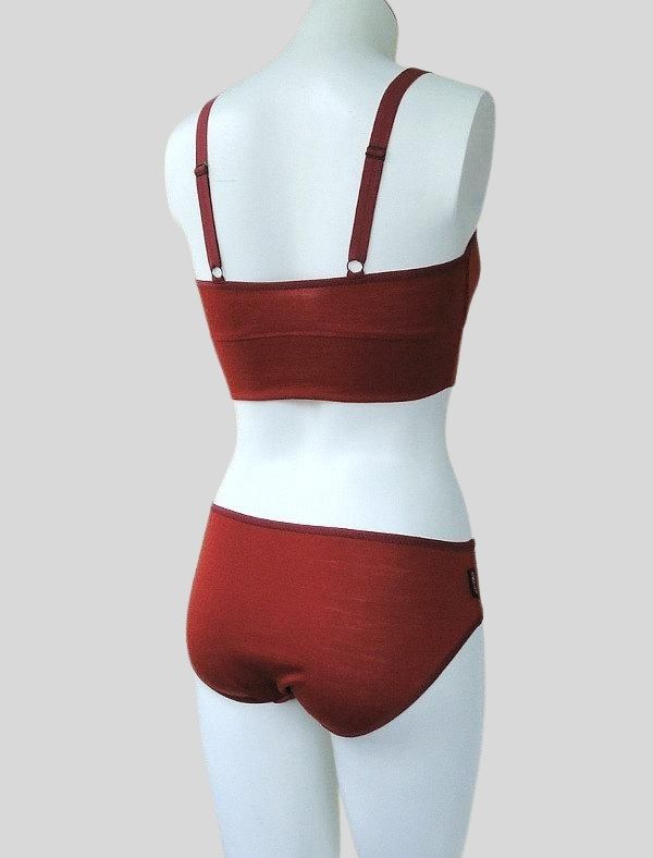 Red merino wool bralette panties set | red wool bralette | shop wool bras for women | Made in Canada women's wool clothes + underwear shop