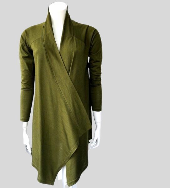 Olive green merino wool wrap top | Shop merino clothing for women | Made in Canada