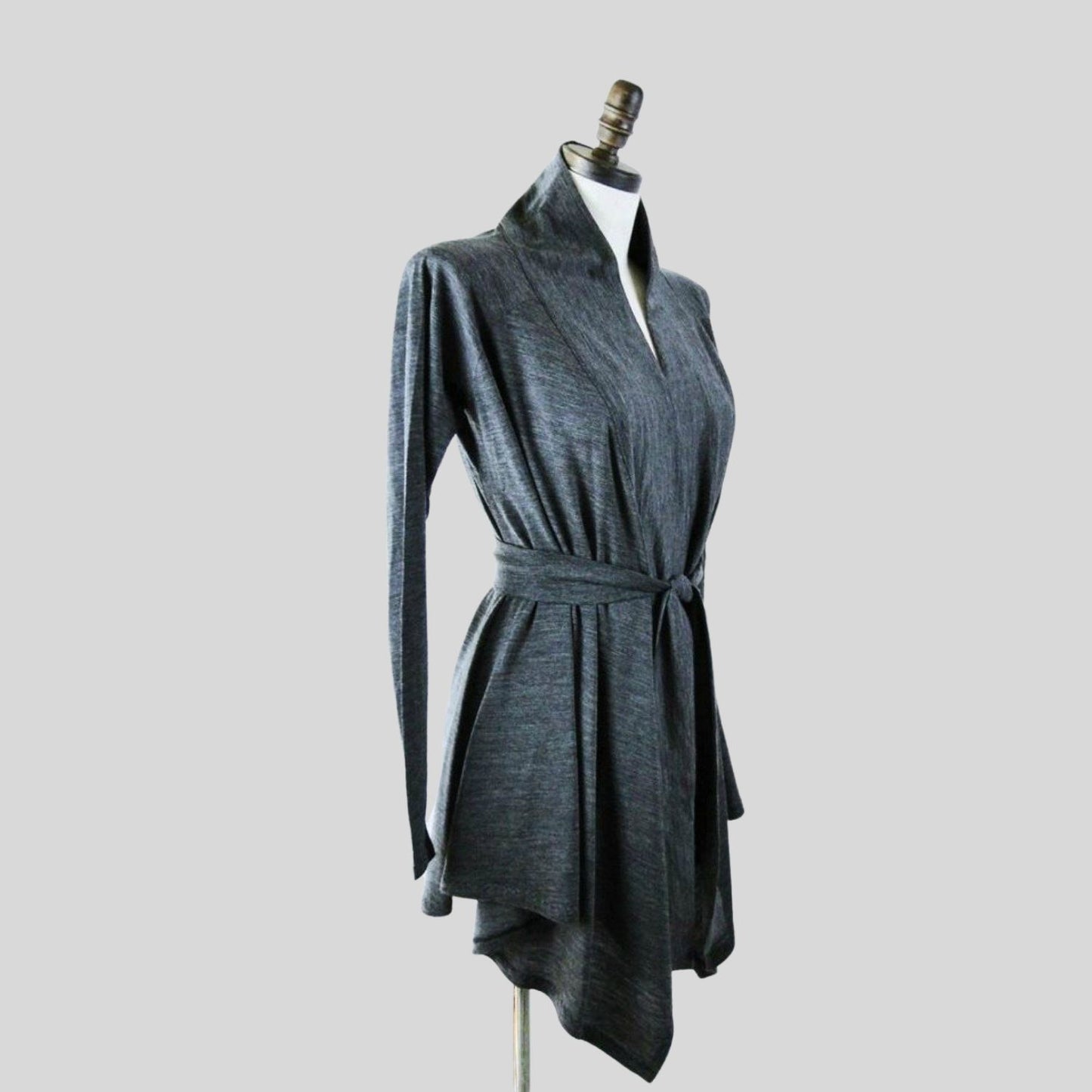 Charcoal grey wool cardigan | 100% merino wool jersey top | Shop merino wool clothing made in Canada | Women's organic clothes store | Econica
