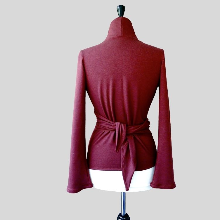 Shop organic wrap top in wine red | cotton women's cardigan tops | Made in Canada organic cotton clothing for women | Econica