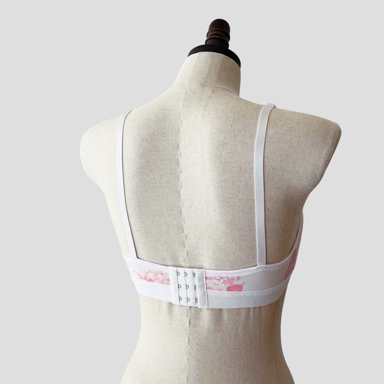 rose and white organic cotton bra made in Canada