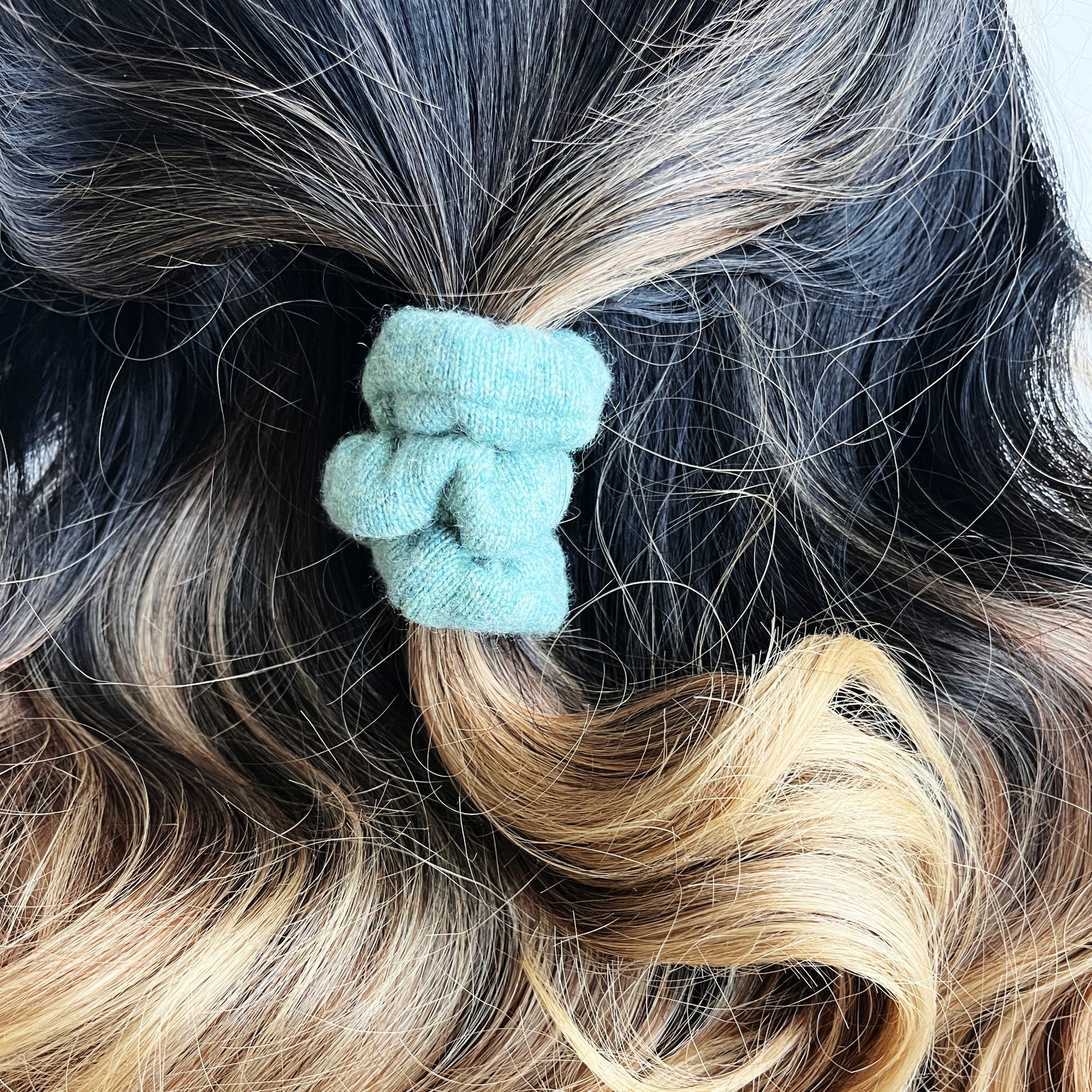 scrunchies for dry damaged hair Canada | set of 3 made in Canada cashmere scrunchies in green