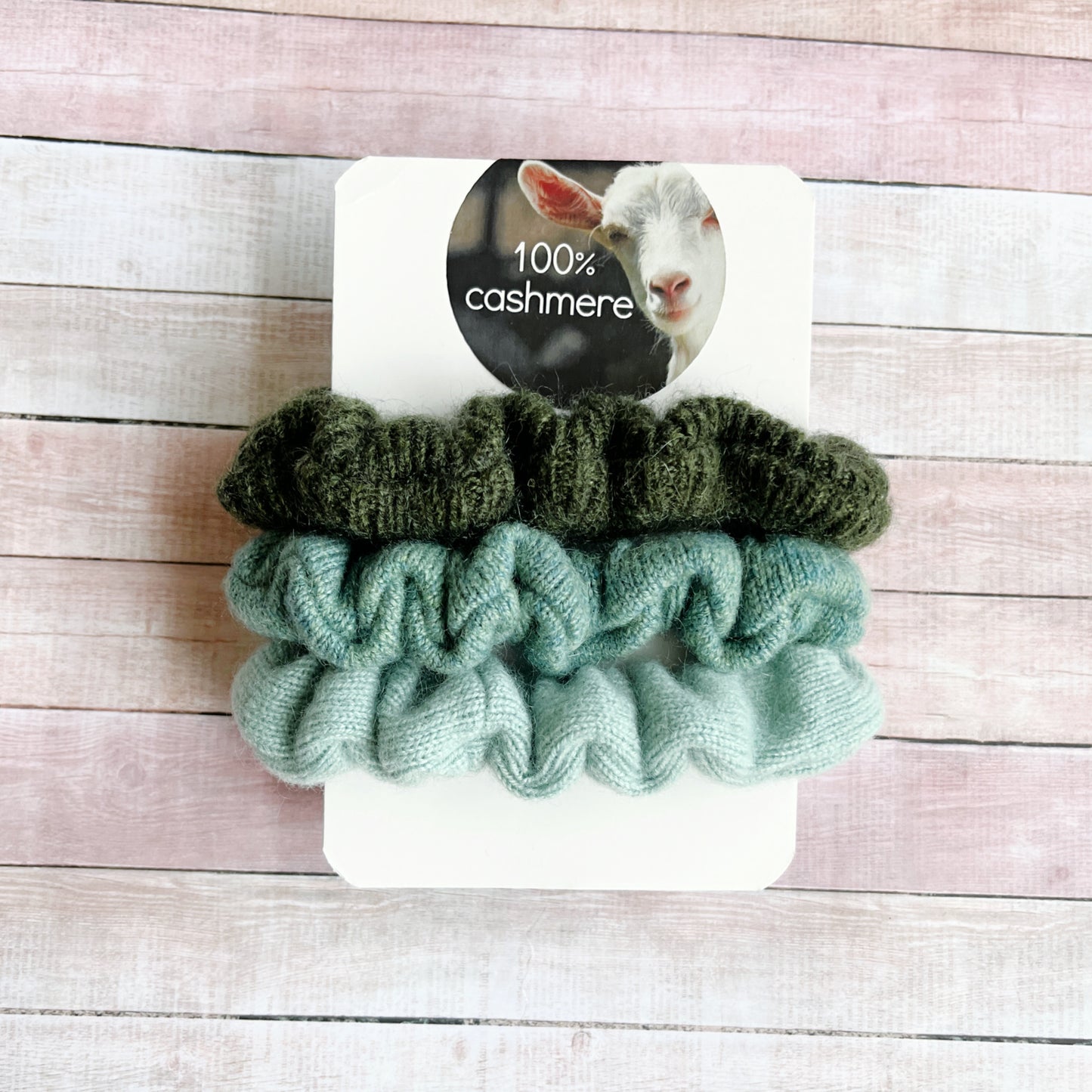 scrunchies Canada | set of 3 made in Canada cashmere scrunchies in green