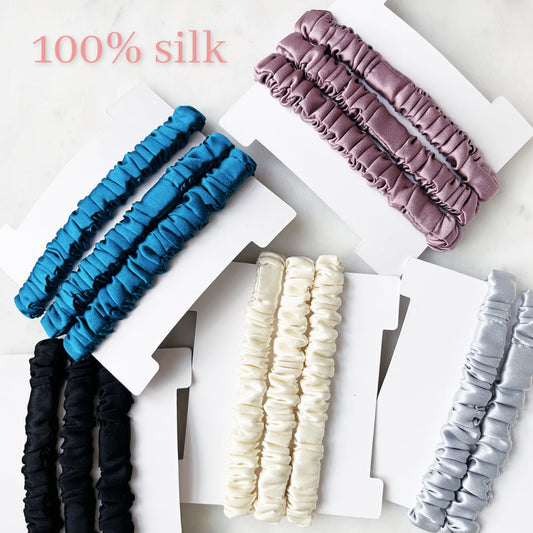 Neutral 100% Silk Scrunchies | Silk Earth Tone | Silk Skinny Scrunchies | Silk Skinny Hair Ties | Skinny Scrunchie Pack | Pure Mulberry Silk