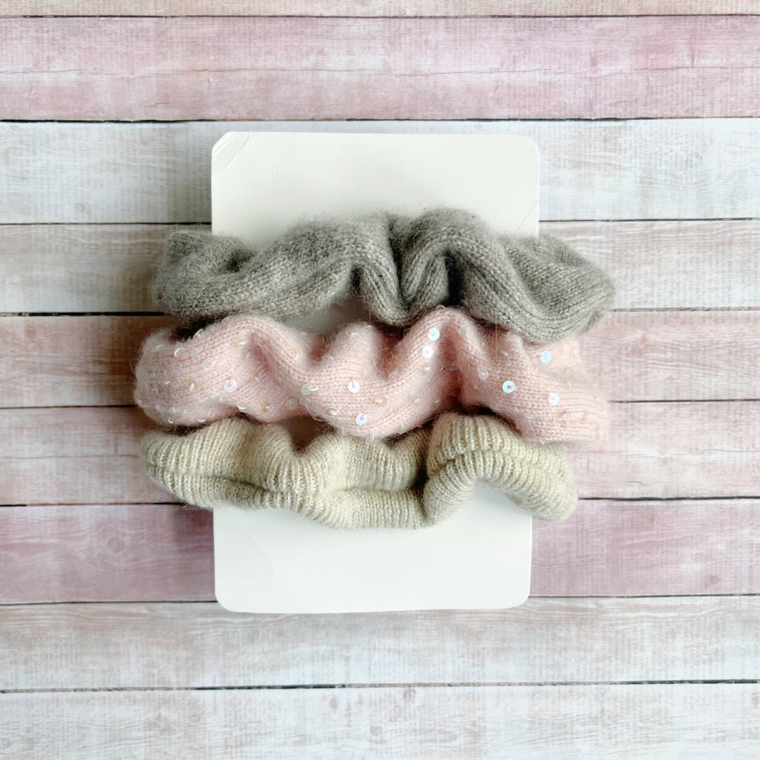 Grey Pink cashmere scrunchies | Made in Canada hair accessories