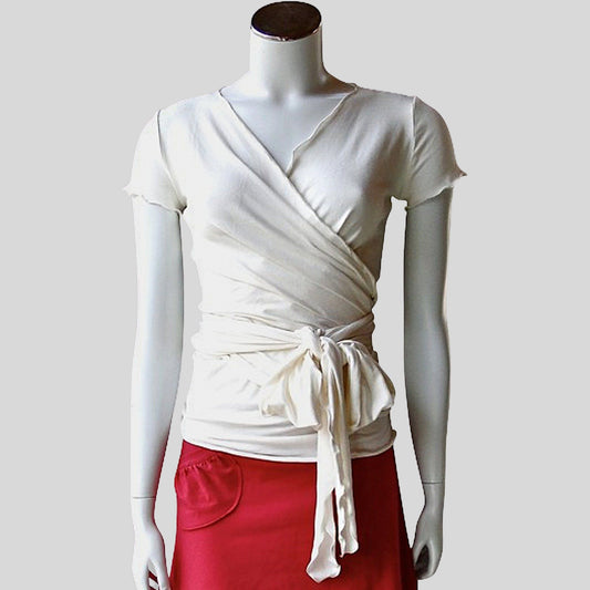 Summer cropped white wrap top | Shop organic cotton wrap shirts for women | Made in Canada organic clothing for women