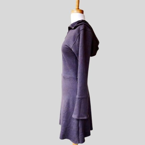 Dark grey organic cotton fleece dress | Buy hooded dresses Canada | Econica 