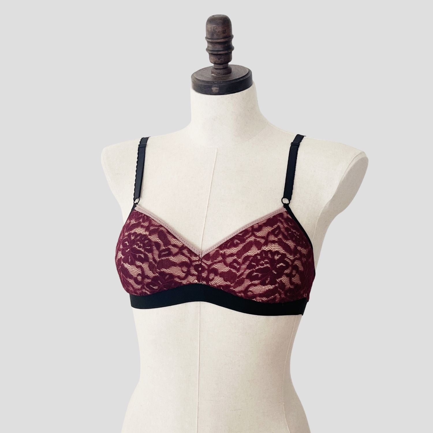 wine lace bra made in Canada | Dark red lace bras